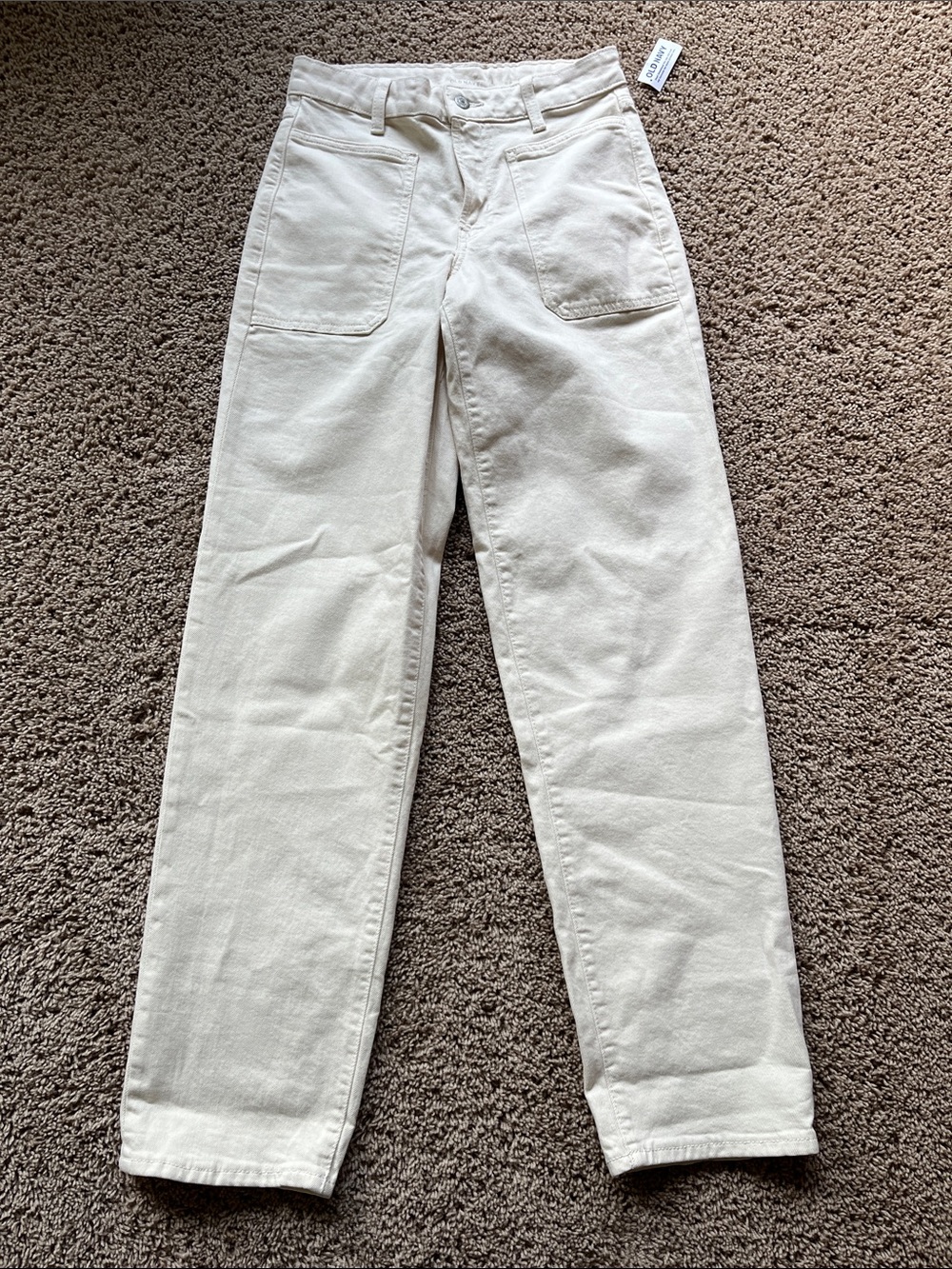 Old Navy High-Waisted OG Loose Utility Jeans Ecru Cream Relaxed Fit - 2 Tall NWT